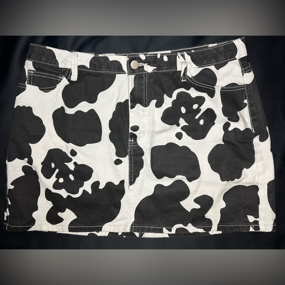 NEW! Cow Print Denim Skirt